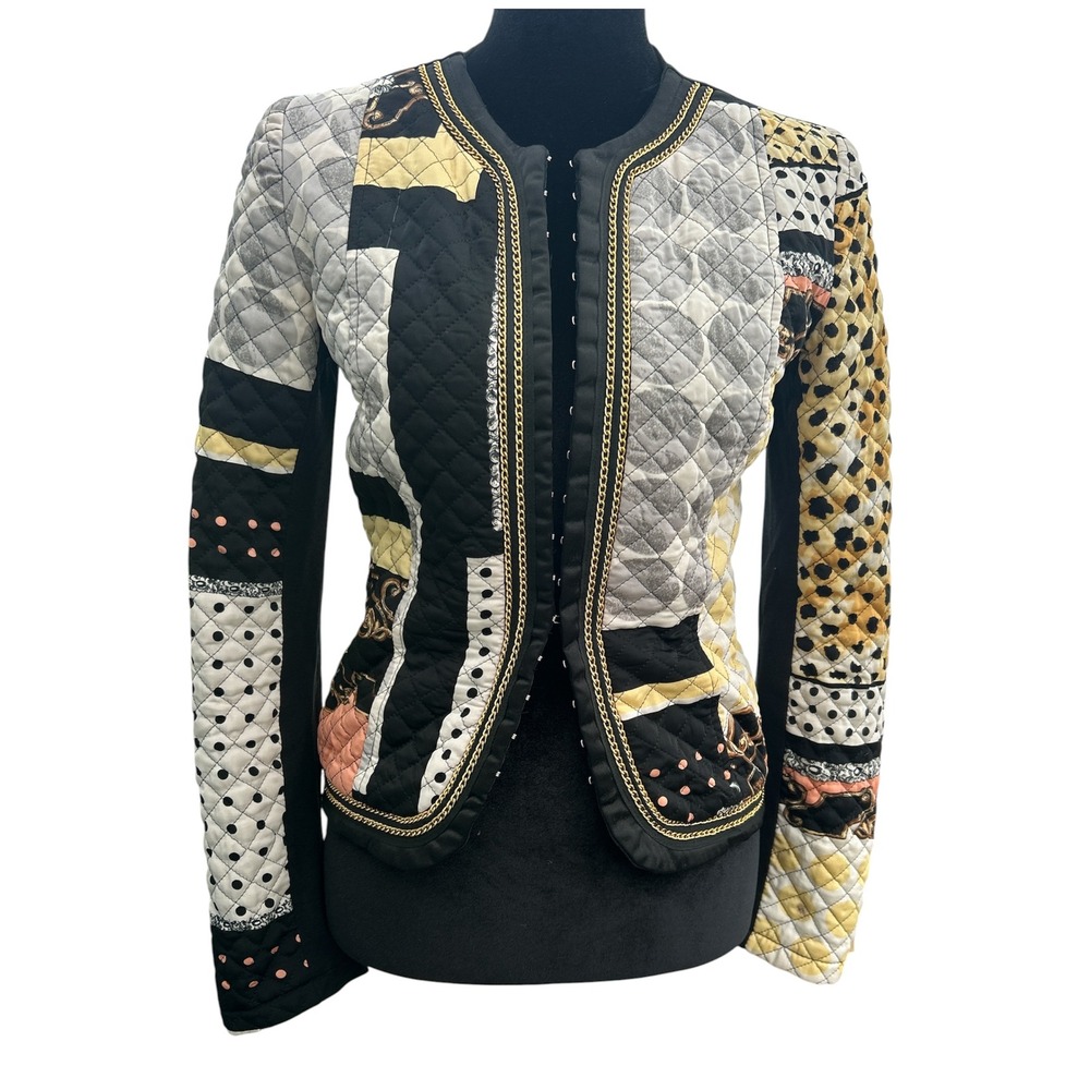 Rinascimentoโ Giacca Jacket Made in Italy Quilted Mixed Print Chain Trim Small